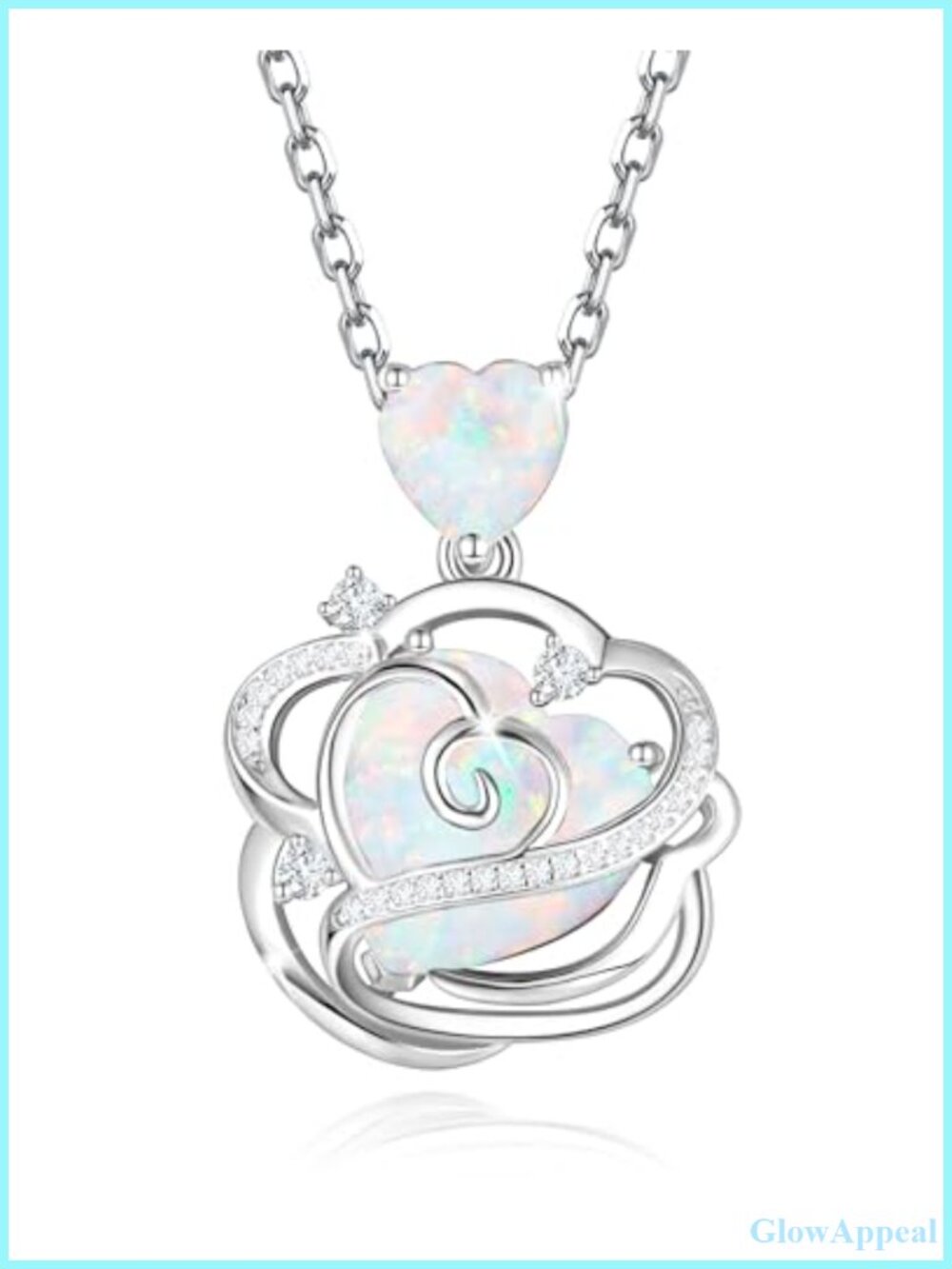 Sterling Silver White Gold Plated Opal Heart Pendant Necklace for Women